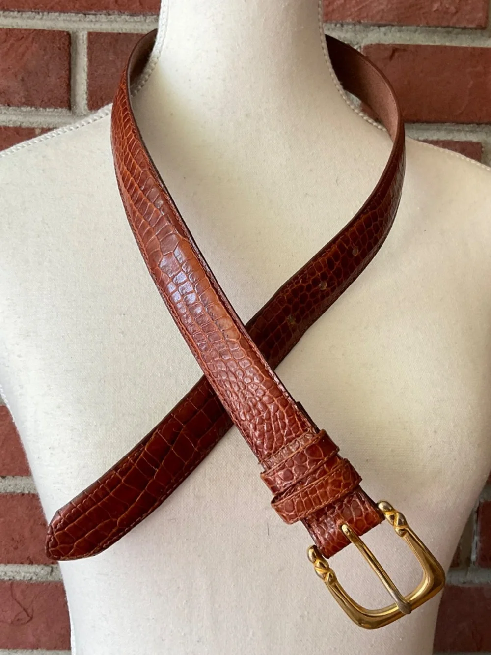 Ritz Brown Croc Embossed Leather Adjustable Belt Size M